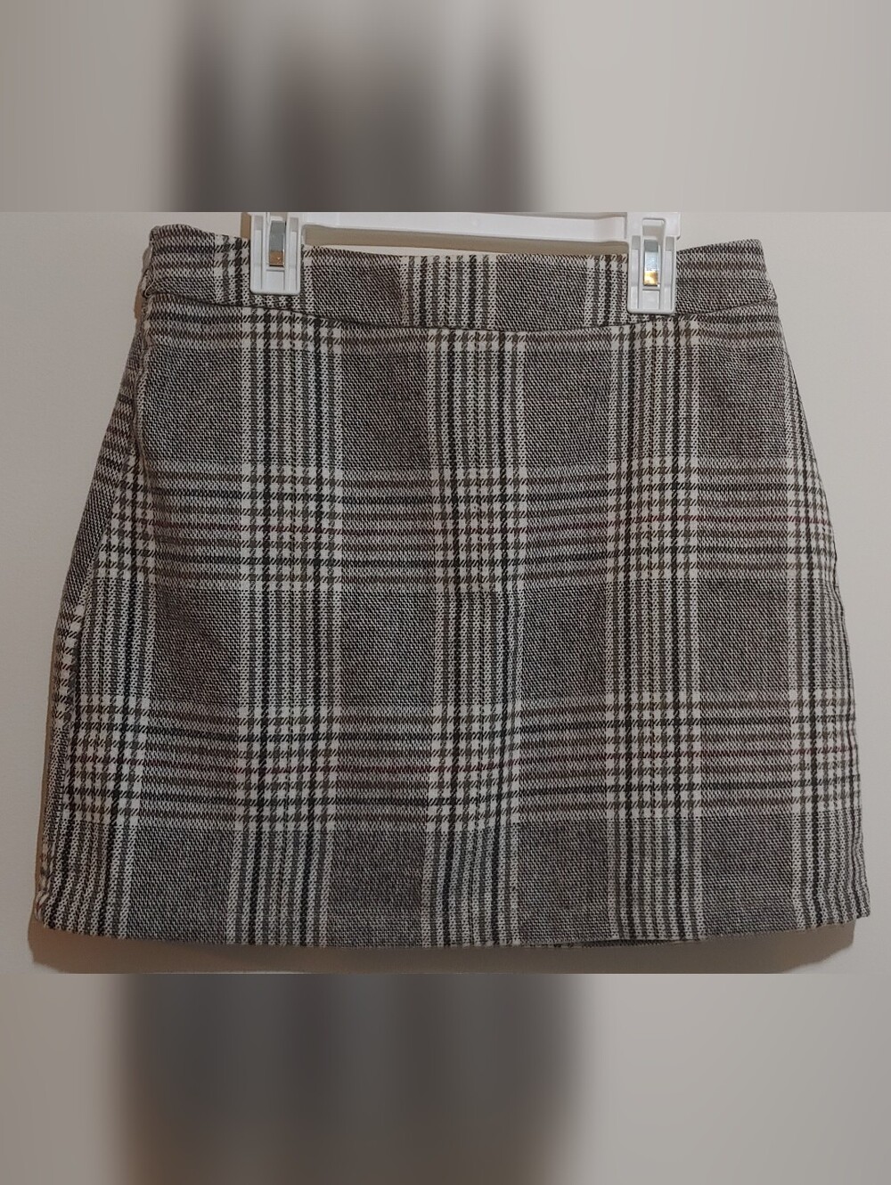 Plaid Mini Skirt in Gray and White